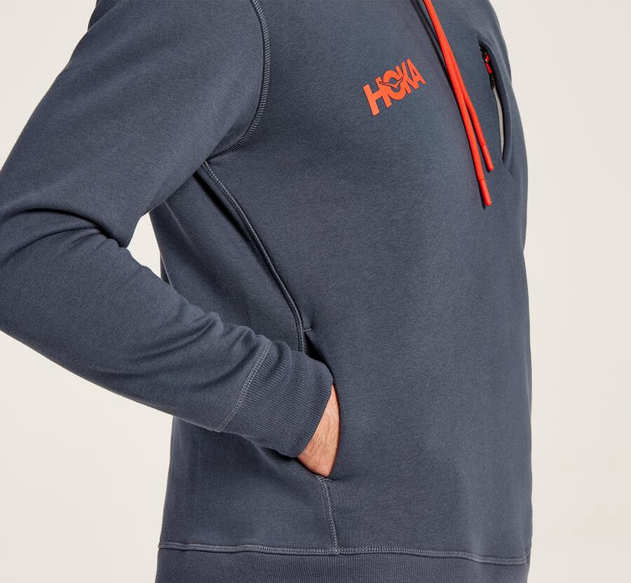 Hoka One One Kapşonlu Sweatshirt Erkek Mavi - Performance - DE1695704